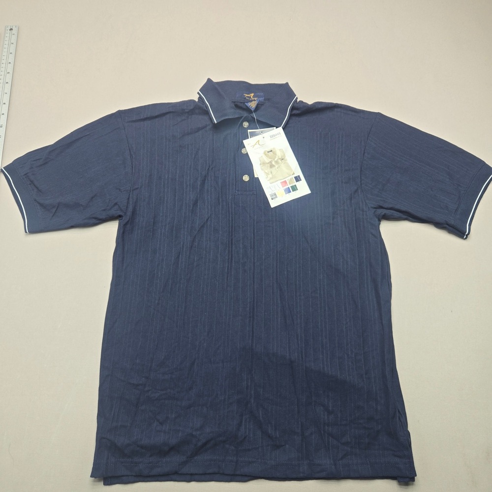 Ash City Polo Shirt 225446 Textured Stripe Tipped Navy Blue Mens Size M New